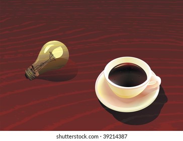 Cup of coffee on wooden table