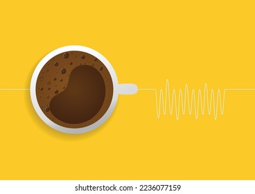 Taza de café sobre fondo amarillo y espacio de copia, tiempo de relajación con café stock Vector de ilustración