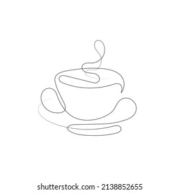 Taza de café, una línea dibujando sobre fondo blanco aislado. Ilustración del vector 