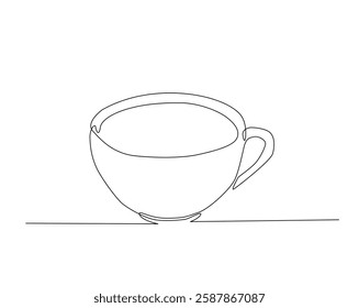 A cup of coffee one line drawing illustration. A cup of hot tea monoline design.  