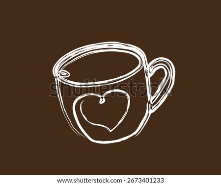 A cup of coffee one line drawing illustration. A cup of hot tea painting. 