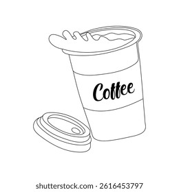Cup of coffee, one single continuous line drawing. Simple abstract outline beautiful mug with steam beverage. Coffee cup Vector Art, Icons, and Graphics illustration . coffee cup line art  image 