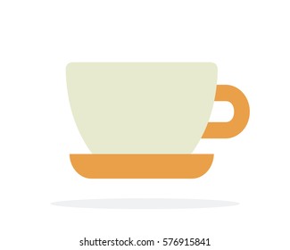 Cup of coffee with orange saucer vector flat material design isolated on white