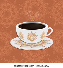 Cup of coffee with ornate eastern round elements