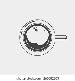 Cup Of Coffee. Outline On A White Background. Top View. Vector Illustration.