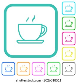 Cup of coffee outline vivid colored flat icons in curved borders on white background