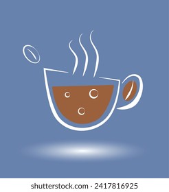 A cup of coffee is outlined with a white line on a colored background. Vector illustration.eps