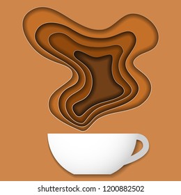 Cup of coffee in paper cut style. Paper layers and shapes as coffee concept. Vector illustration EPS10