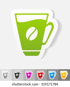 cup of coffee paper sticker with shadow. Vector illustration