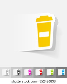 cup of coffee paper sticker with shadow. Vector illustration