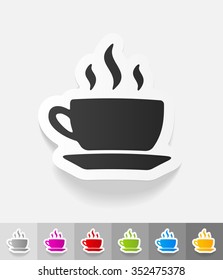 cup of coffee paper sticker with shadow. Vector illustration