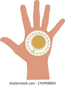 a cup of coffee with a pattern of ants in the palm of your hand