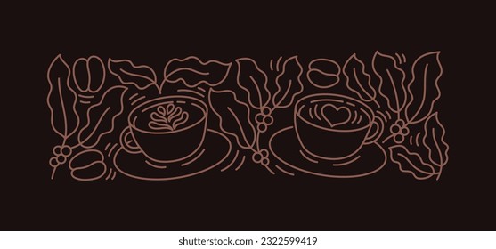 A cup of coffee pattern. Coffea design element. Editable outline stroke. Vector line.