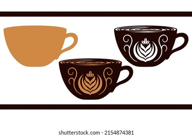 Cup with coffee pattern. Layers and stencil for cutting and creativity