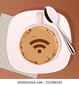 Cup of coffee with picture of wireless and spoon