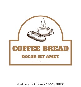 Cup of coffee and piece of bread logo template