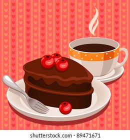 A cup of coffee and a piece of cake