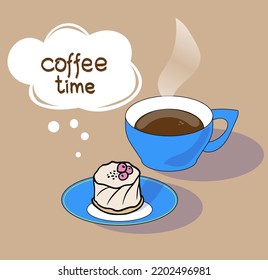 cup of coffee and a piece of cake. vector illustration