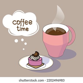 cup of coffee and a piece of cake. vector illustration