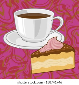 cup of coffee and the piece of chocolate cake,