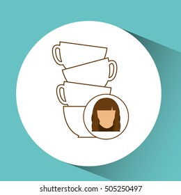 cup coffee pile with female design vector illustration