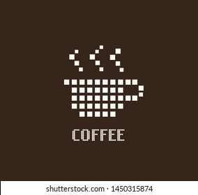 Cup of coffee pixel logo icon design for business trademark, cafe and coffee shop. Minimal vector. 