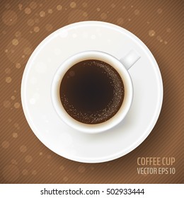 Cup of the coffee. Porcelain plate and cup with black coffee. Vector illustration for your graphic design.