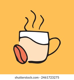 a cup of coffee. porridge. coffee. breakfast. fragrant coffee. drink. a tonic drink. hot. sweet. doodle. black lines. latte. cappuccino. a grain of coffee.