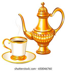 Cup and a coffee pot, a teapot.