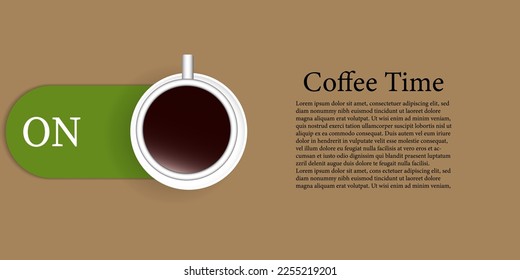 Cup of coffee with power button on blown background vector logo for coffee time top view, Minimal Design for Poster ,vector illustration ,order design for background Concept