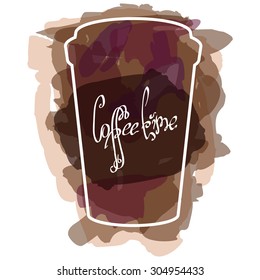 cup of coffee with pseudo watercolor effect and title coffee time