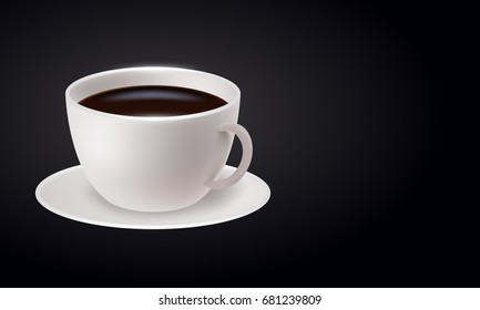 Cup of coffee realistic on black background. Vector illustration