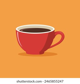 Cup of coffee with red color flat vector illustration