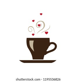 cup of coffee with red hearts, logo icon