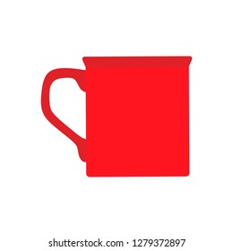 Cup coffee red side view vector flat closeup sign. Chocolate drink aroma hot restaurant mug