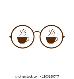 A cup of coffee reflected in the glasses, coffee and glasses icon with white background