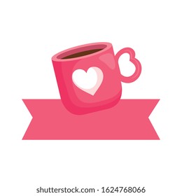 cup coffee with ribbon decoration isolated icon vector illustration design