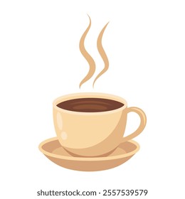 A cup of coffee and rising steam from a hot drink. Vector illustration isolated on white background.