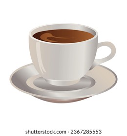 A Cup of Coffee and saucer realistic vector on white.