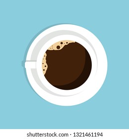 A Cup of Coffee and saucer, top view. Coffee cup logo. Flat design, vector.
