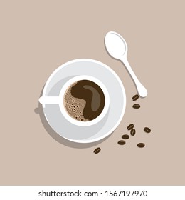 A Cup of Coffee and saucer, top view, realistic vector