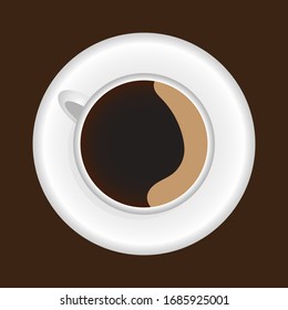 Cup of coffee with a saucer top view.