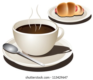 Cup of coffee with Sausage bread