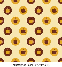 Cup coffee seamless pattern. Coffee background in retro color. Background for kitchen on retro style. Vintage design for print on wrapping paper, wallpaper, packaging, menu. Vector illustration
