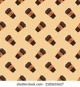 Cup coffee seamless pattern in retro color. Icon coffee to go. Concept takeaway drink, food. Retro design for print on wrapping paper, packing, wallpaper, fabric. Vector illustration