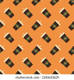 Taza café sin costura en color retro. Café de iconos para ir. El concepto es beber y comer. Diseño retro para impresión en papel envolvente, embalaje, papel pintado, tela. Ilustración del vector