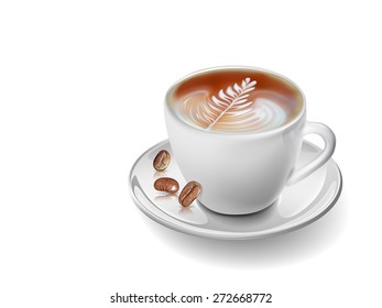 Cup coffee and seed on white background