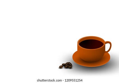 Cup of coffee and coffee seeds