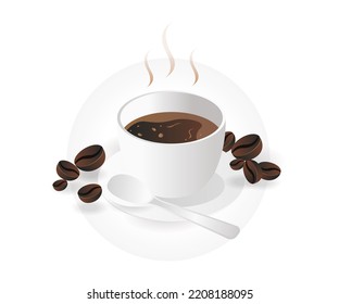 A cup of coffee with seeds in isometric flat illustration