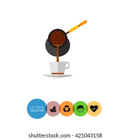 Cup of coffee served from cezve icon